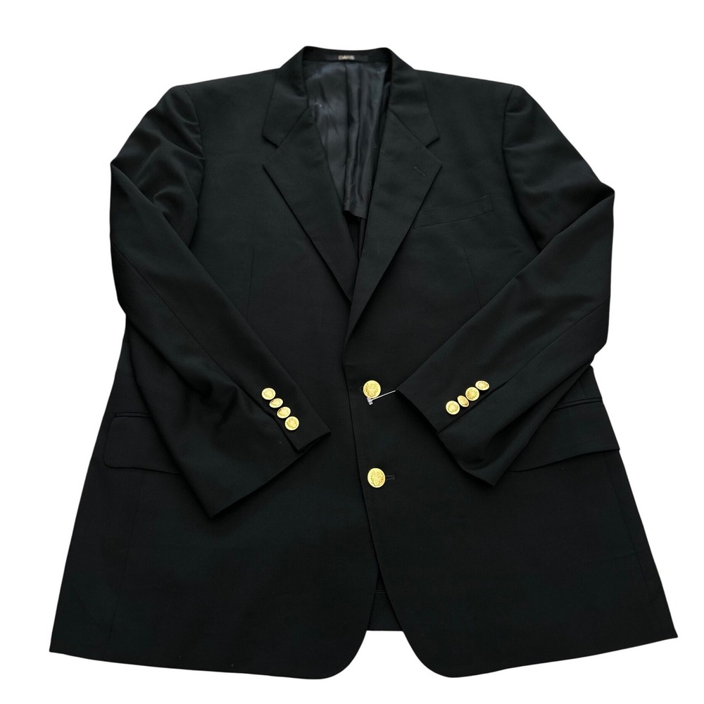 DAKS London Mens Black Wool Blazer Gold Crest Buttons Two Button Sport Coat 108